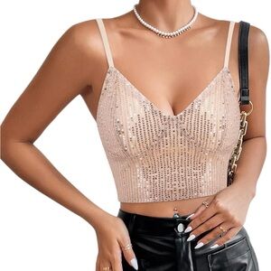 Sequin Strappy Crop Top - Blush Pink